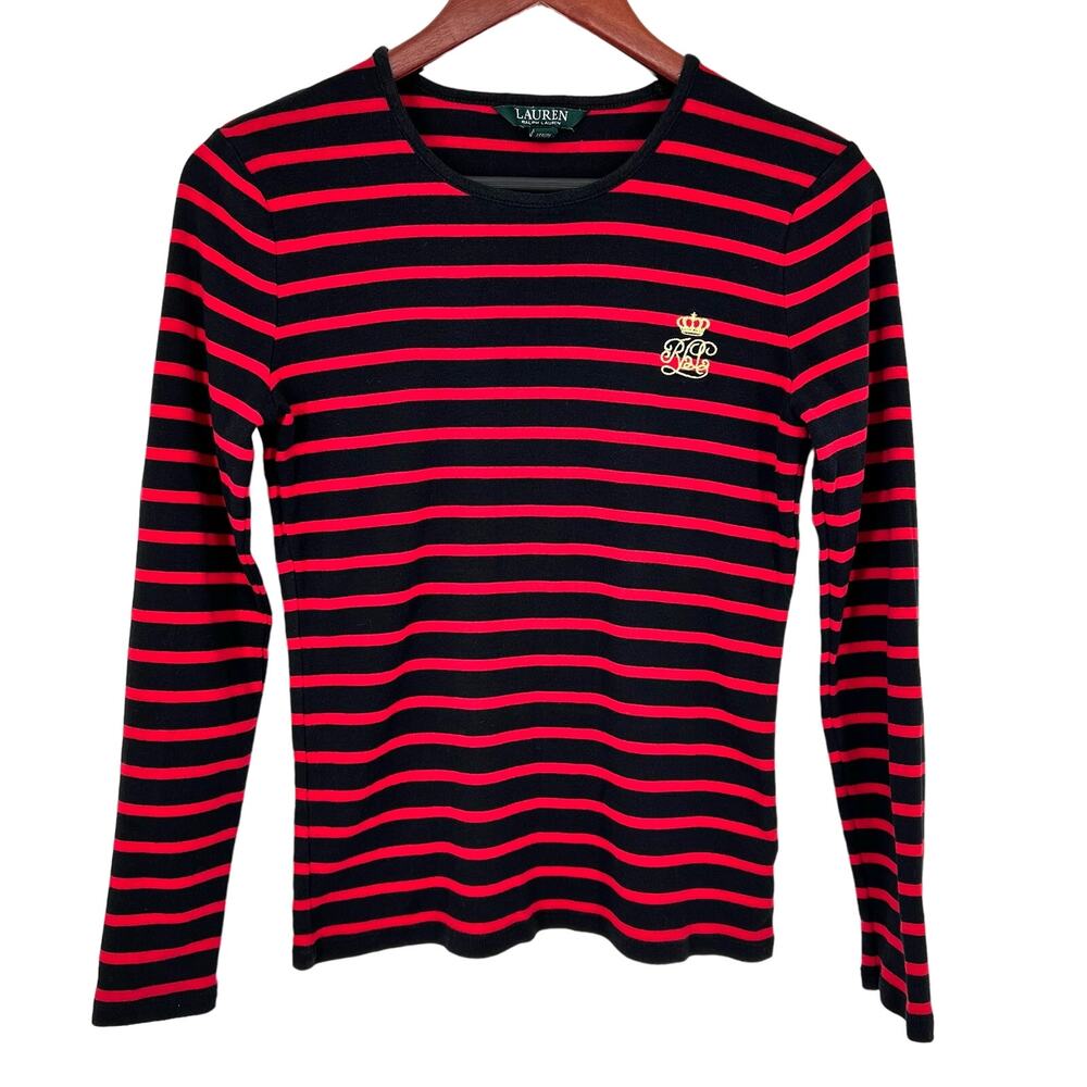 Ralph Lauren Womens Sz Large Gold Crest Red Long Sleeve Blouse Shirt Top
